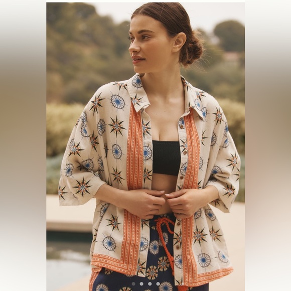 Super chic Anthropologie NWT Set Linen blend generously sized SM top & pants - Picture 8 of 16